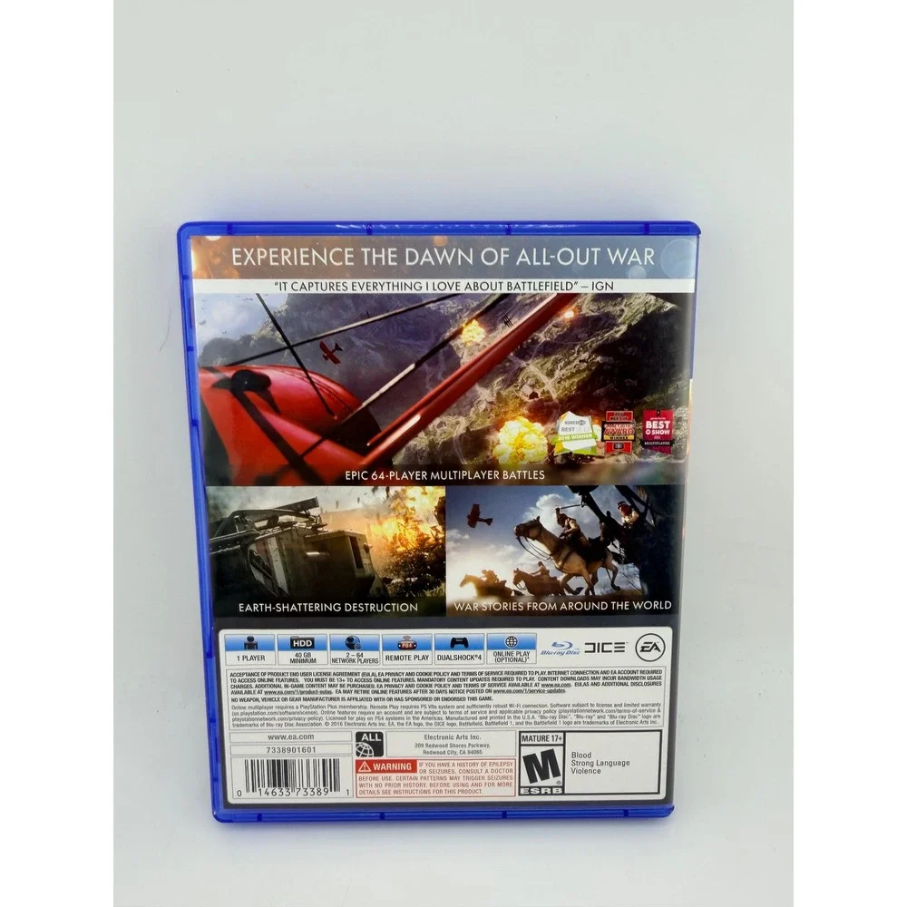 Battlefield 1 Sony PlayStation 4 PS4 Video Game 2016 CIB WWI‎ FPS EA DICE